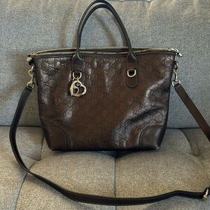 Gucci Bambo Heart Bit Tote with strap Brown